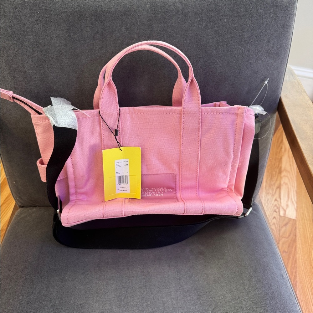 Marc Jacobs Pink Canvas Tote with Black Strap